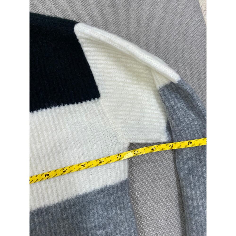 Talbots Womens Long Sleeve. Mock Neck Fuzzy Gray Black Striped Sweater, Large - Picture 5 of 6